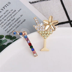 Multicolor Cubic Zirconia & 18K Gold-Plated Martini & Straw Stud Earrings