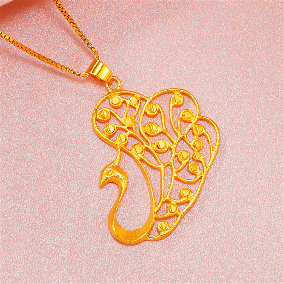 24K Gold-Plated Open Peacock Pendant Necklace, gold pendant necklace for women, botanical inspired, front view