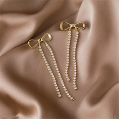 Cubic Zirconia & 18K Gold-Plated Bow Tassel Drop Earrings