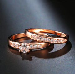 Cubic Zirconia & 18K Rose Gold-Plated Ring Set