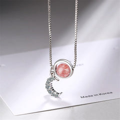Strawberry Pink Crystal & Cubic Zirconia Star Ring Pendant Necklace