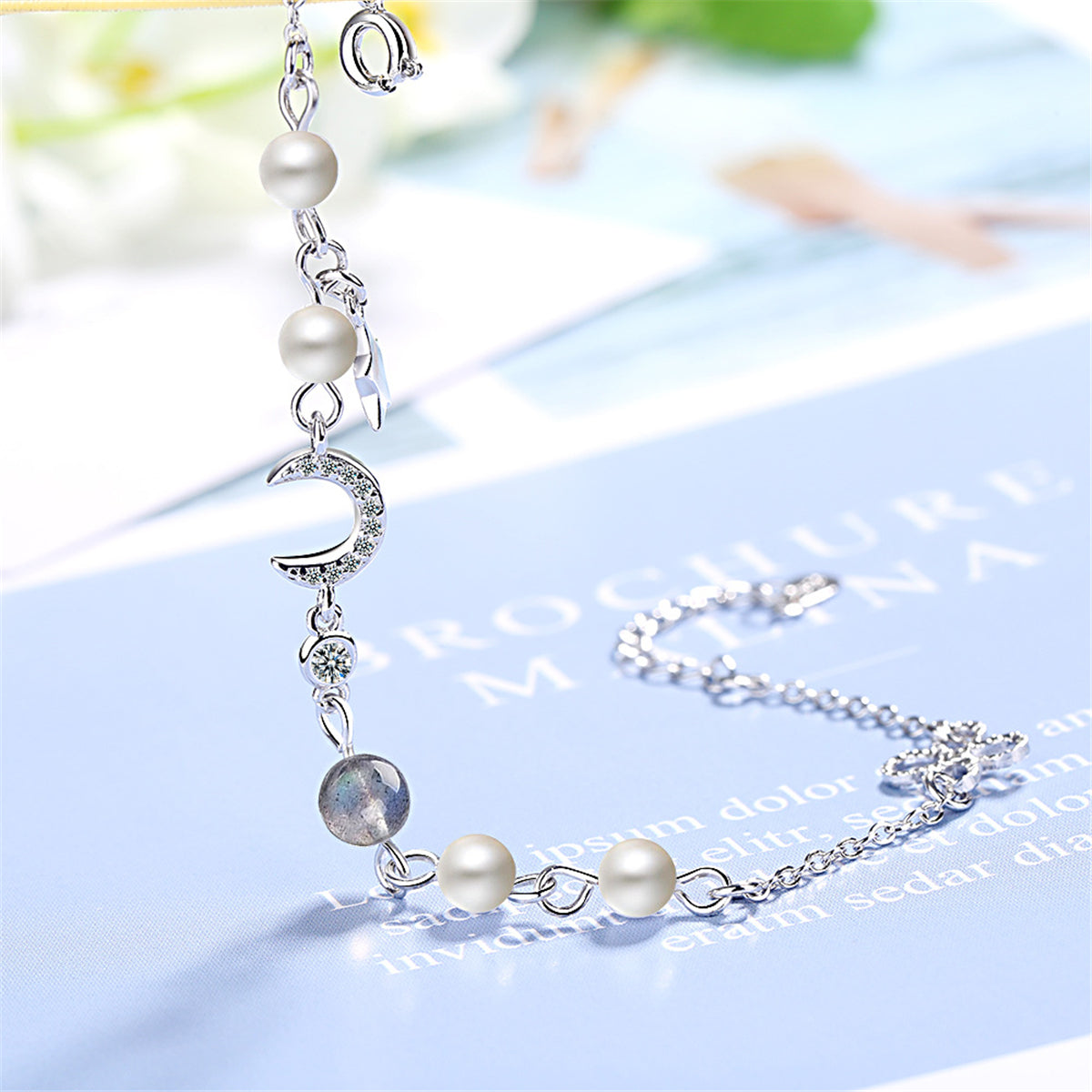 Moonstone & Pearl Silver-Plated Moon Station Bracelet
