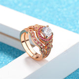 Clear Crystal & Red Cubic Zirconia Hola Ring Set