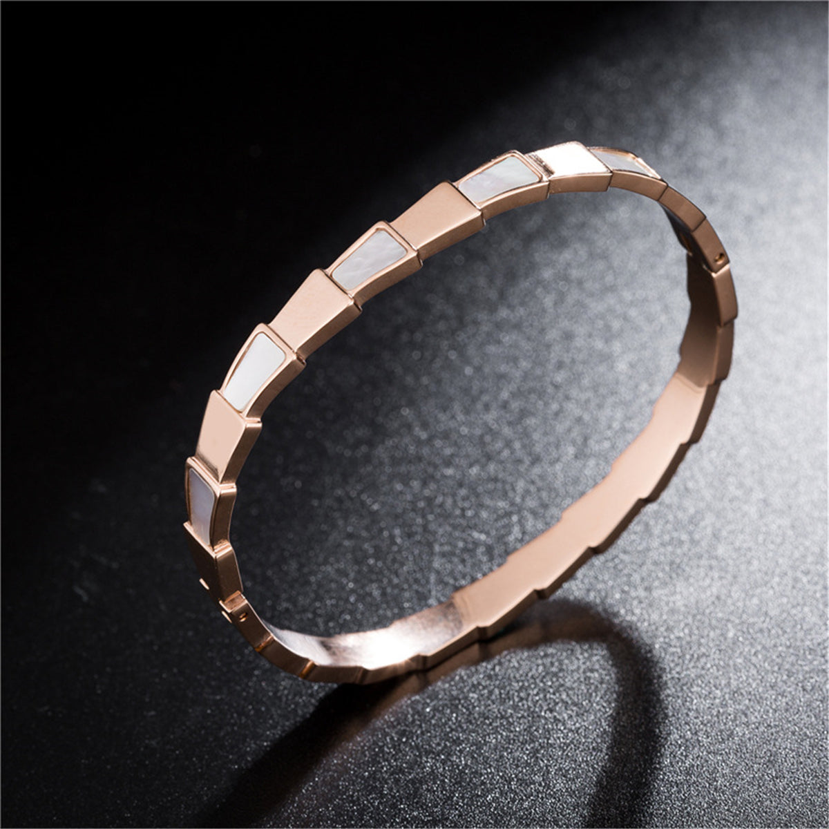 18K Rose Gold-Plated Ladder Bangle, rose gold bangle bracelet, everyday style, side view