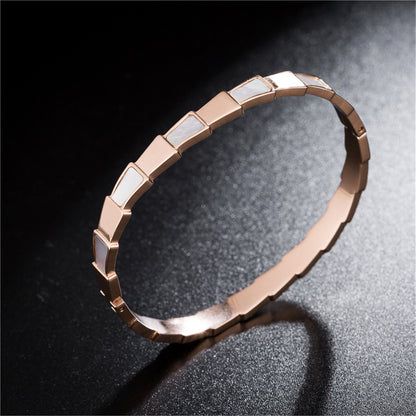 18K Rose Gold-Plated Ladder Bangle, rose gold bangle bracelet, everyday style, side view