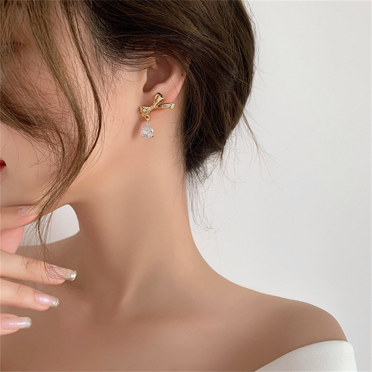 Crystal & 18K Gold-Plated Bow Drop Earrings