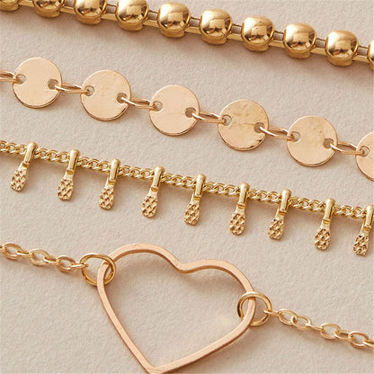 18K Gold-Plated Open Heart and Beaded Anklet Set, jewelry gift sets for women, elegant gift for her, detail close-up