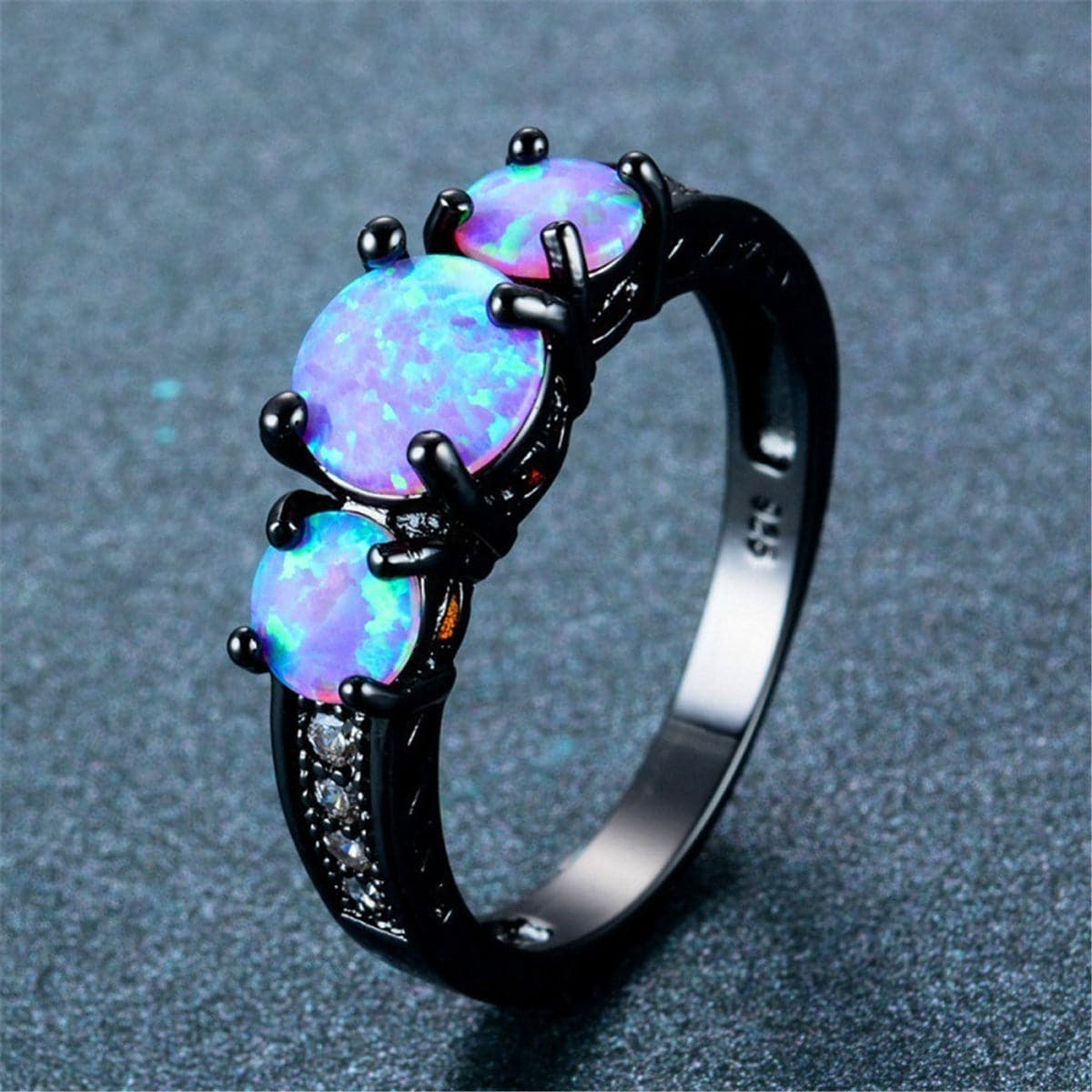 Blue Opal & Black-Plated Tri-Stone Ring - streetregion