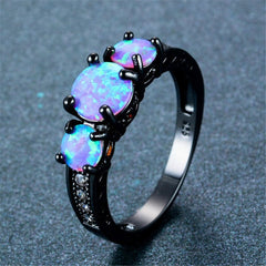 Blue Opal & Black-Plated Tri-Stone Ring - streetregion