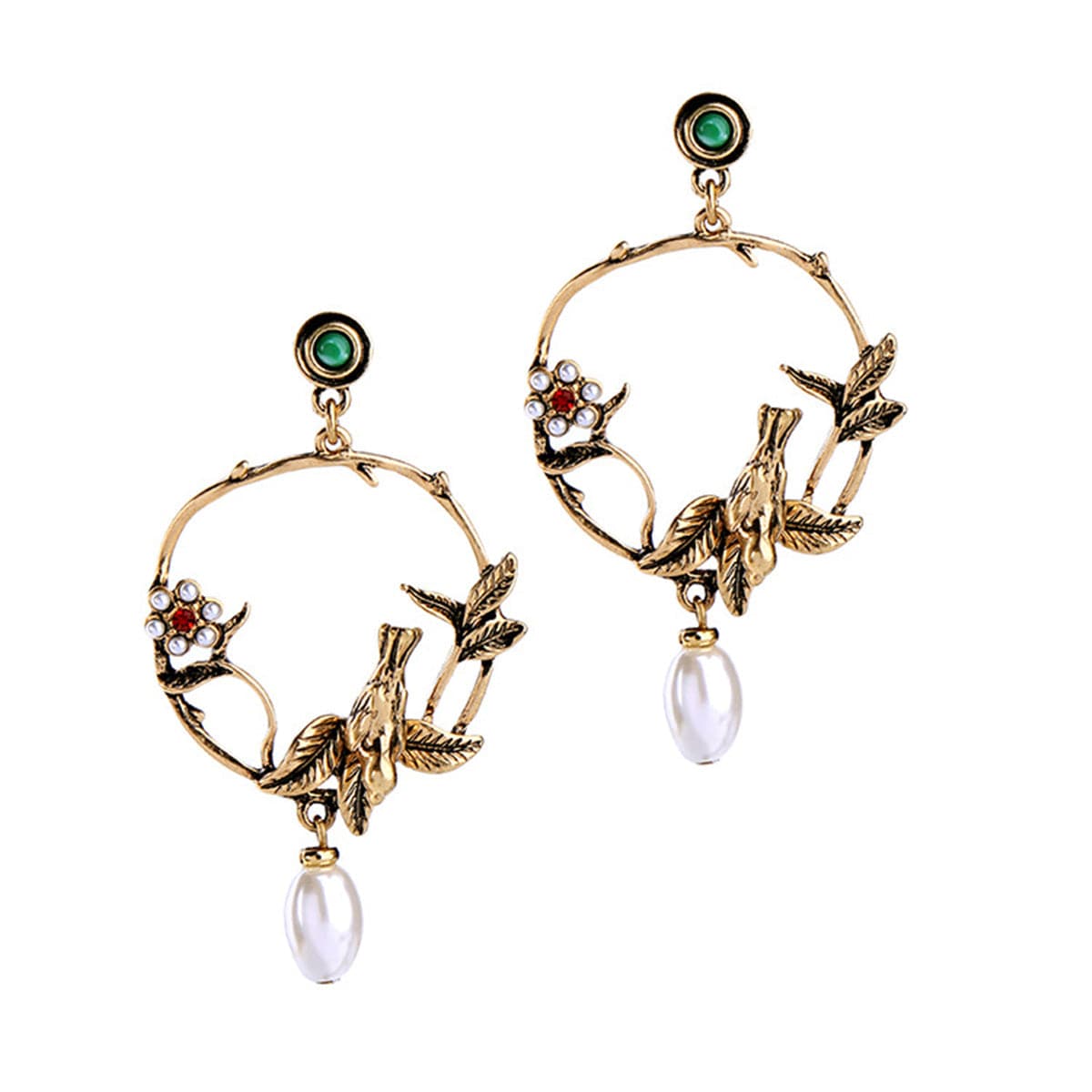 Pearl & Cubic Zirconia 18K Gold-Plated Bird Drop Earrings