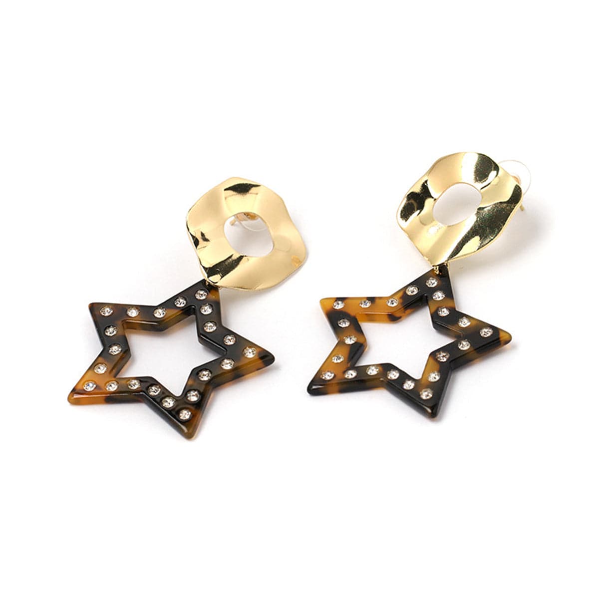 Cubic Zirconia & Brown Acrylic 18K Gold-Plated Leopard Star Drop Earrings