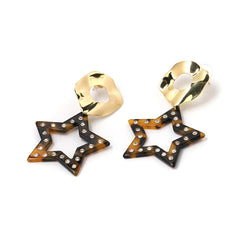 Cubic Zirconia & Brown Acrylic 18K Gold-Plated Leopard Star Drop Earrings