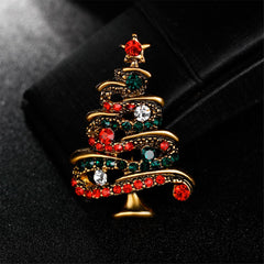 Cubic Zirconia & 18K Gold-Plated Christmas Tree Brooch
