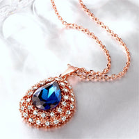 Blue Cubic Zirconia & 18k Rose Gold-Plated Teardrop Necklace - streetregion
