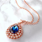 Blue Cubic Zirconia & 18k Rose Gold-Plated Teardrop Necklace - streetregion