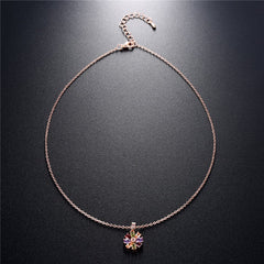 Cubic Zirconia & 18k Rose Gold-Plated Floral Pendant Necklace - streetregion