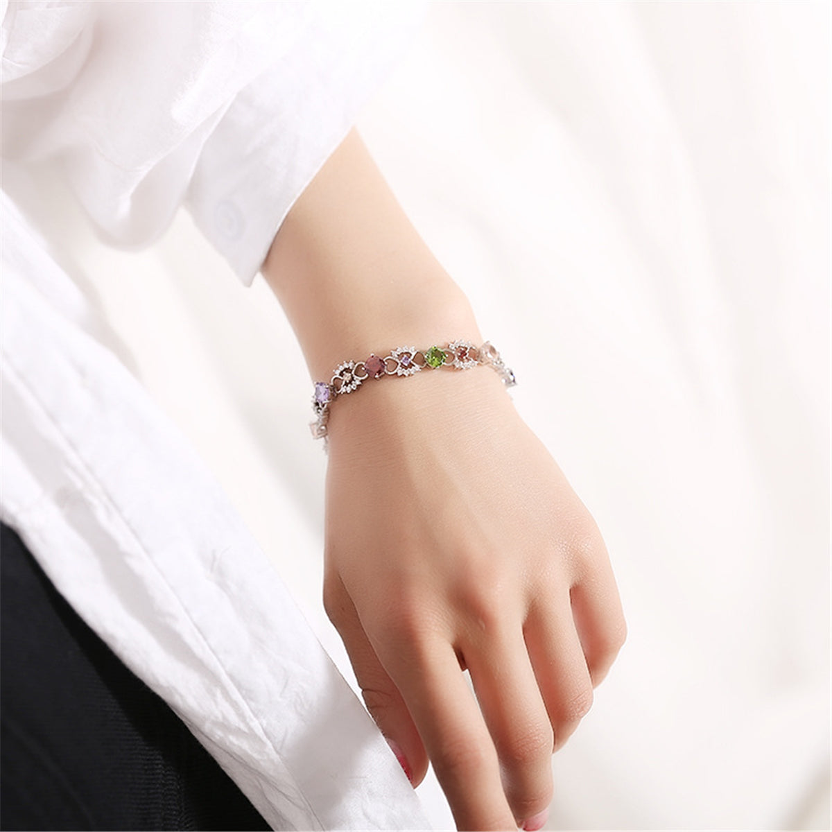 Crystal & Cubic Zirconia Round-Cut Flower Station Bracelet