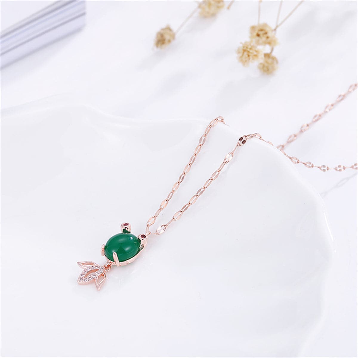 Green Agate & 18K Rose Gold-Plated Fish Pendant Necklace