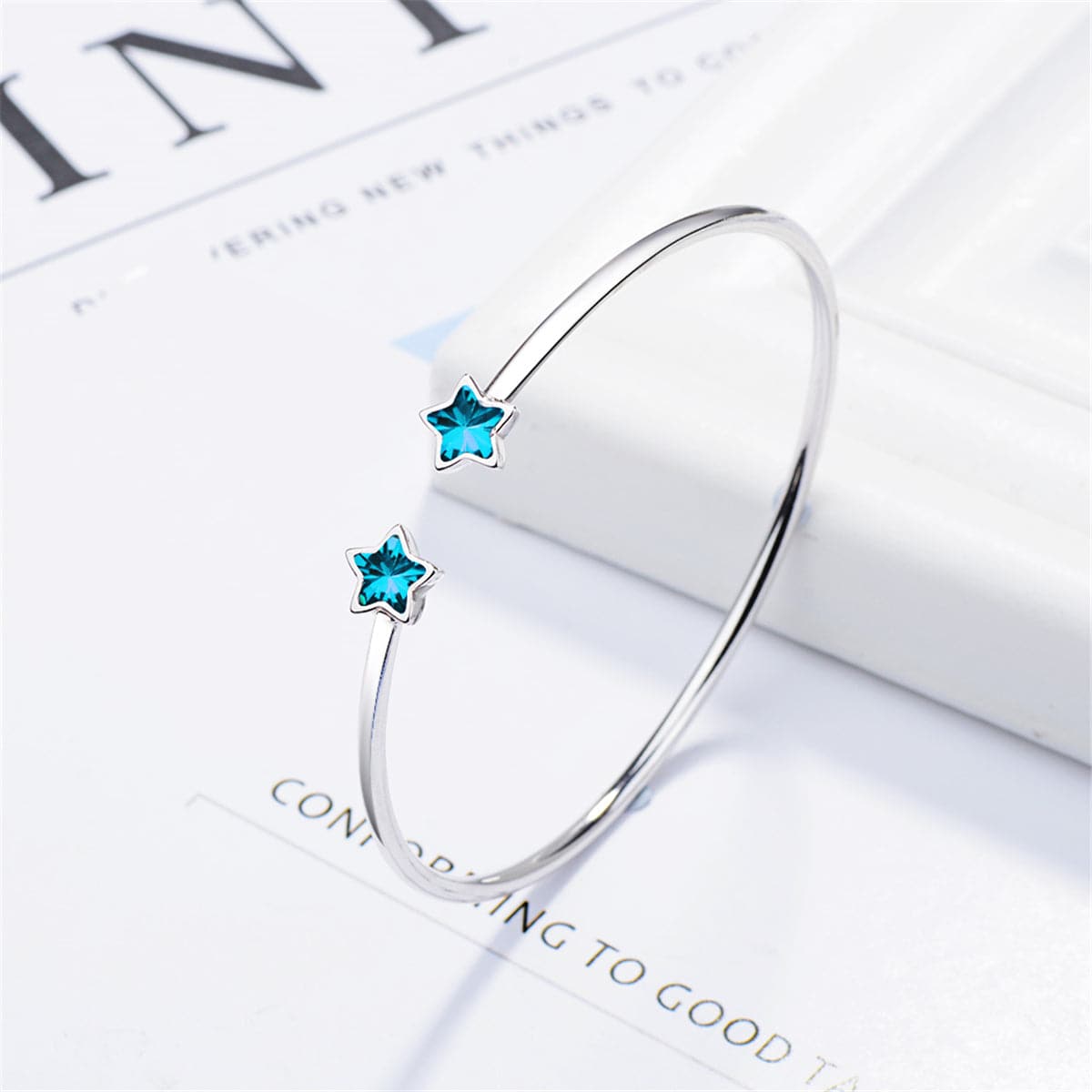 Blue Crystal & Silver-Plated Star Cuff - streetregion