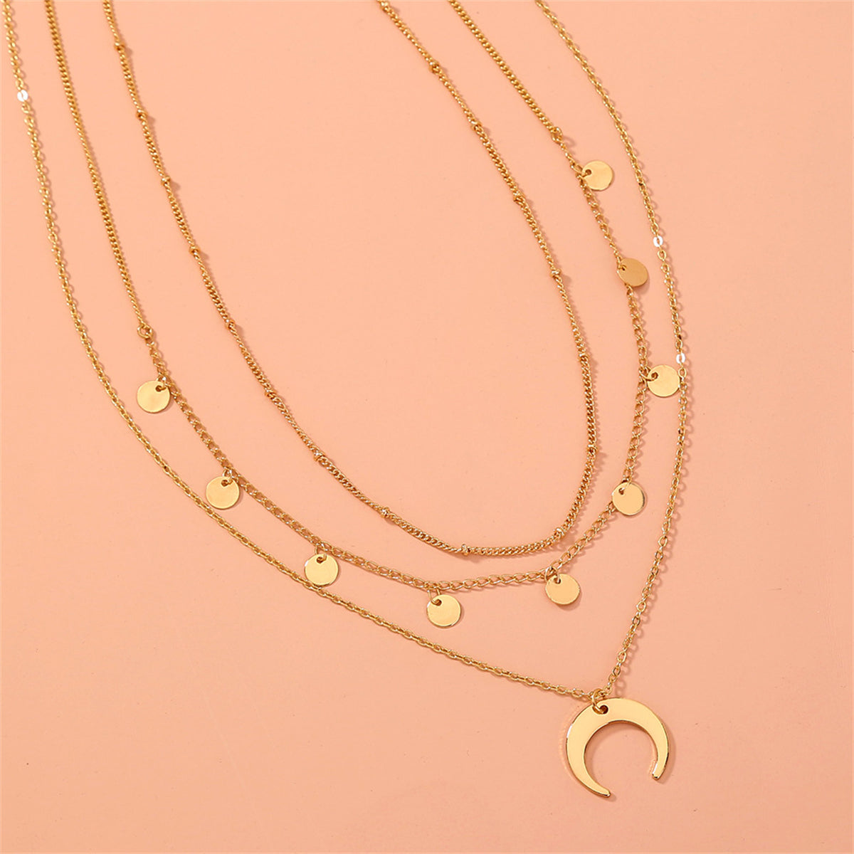 18K Gold-Plated Sequin & Moon Necklace Set