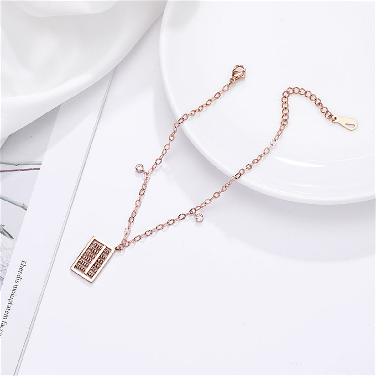 18K Rose Gold-Plated & Cubic Zirconia Abacus Charm Anklet