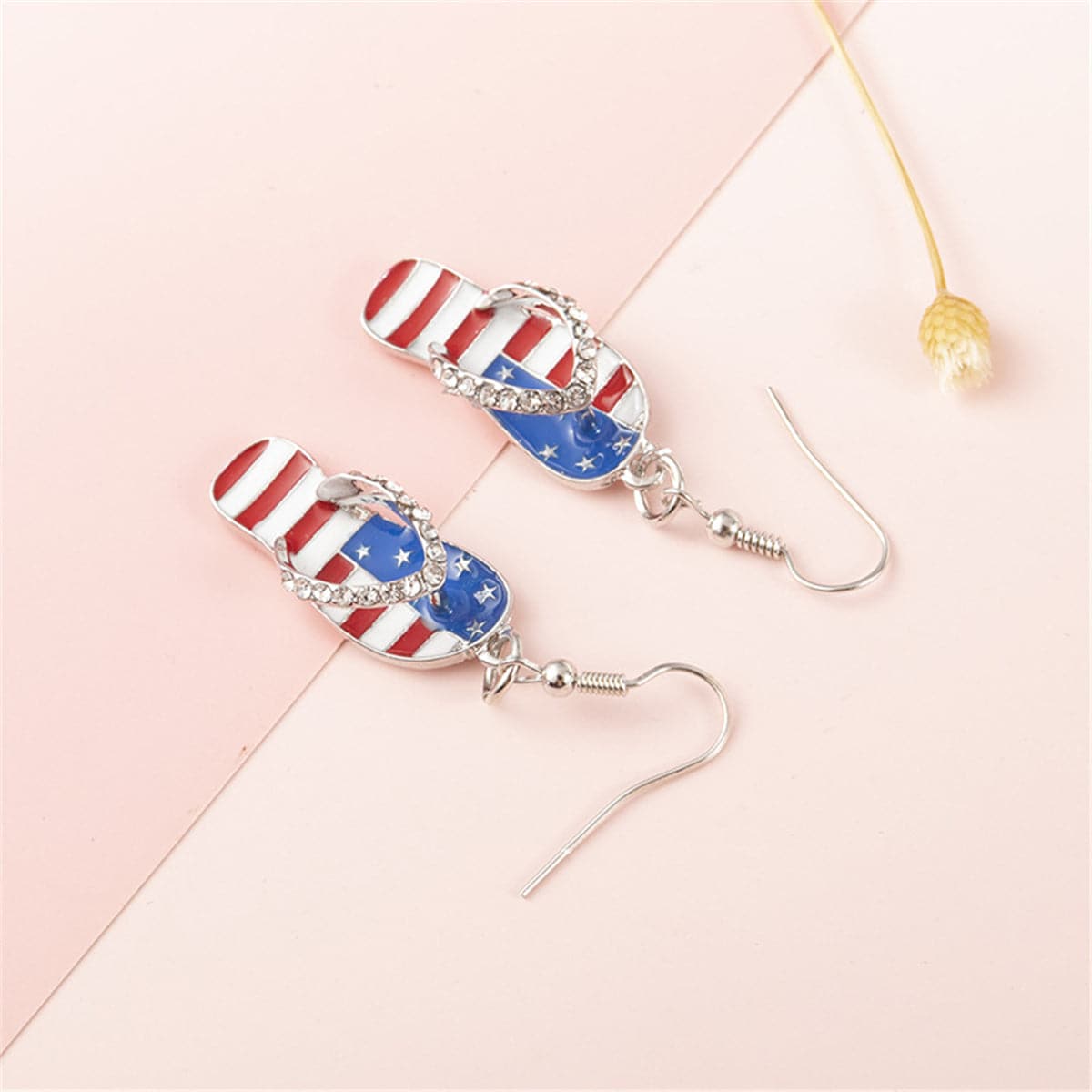 Blue and Red Cubic Zirconia and Enamel Flip-Flop Drop Earrings, drop earrings for women, botanical inspired, lifestyle look