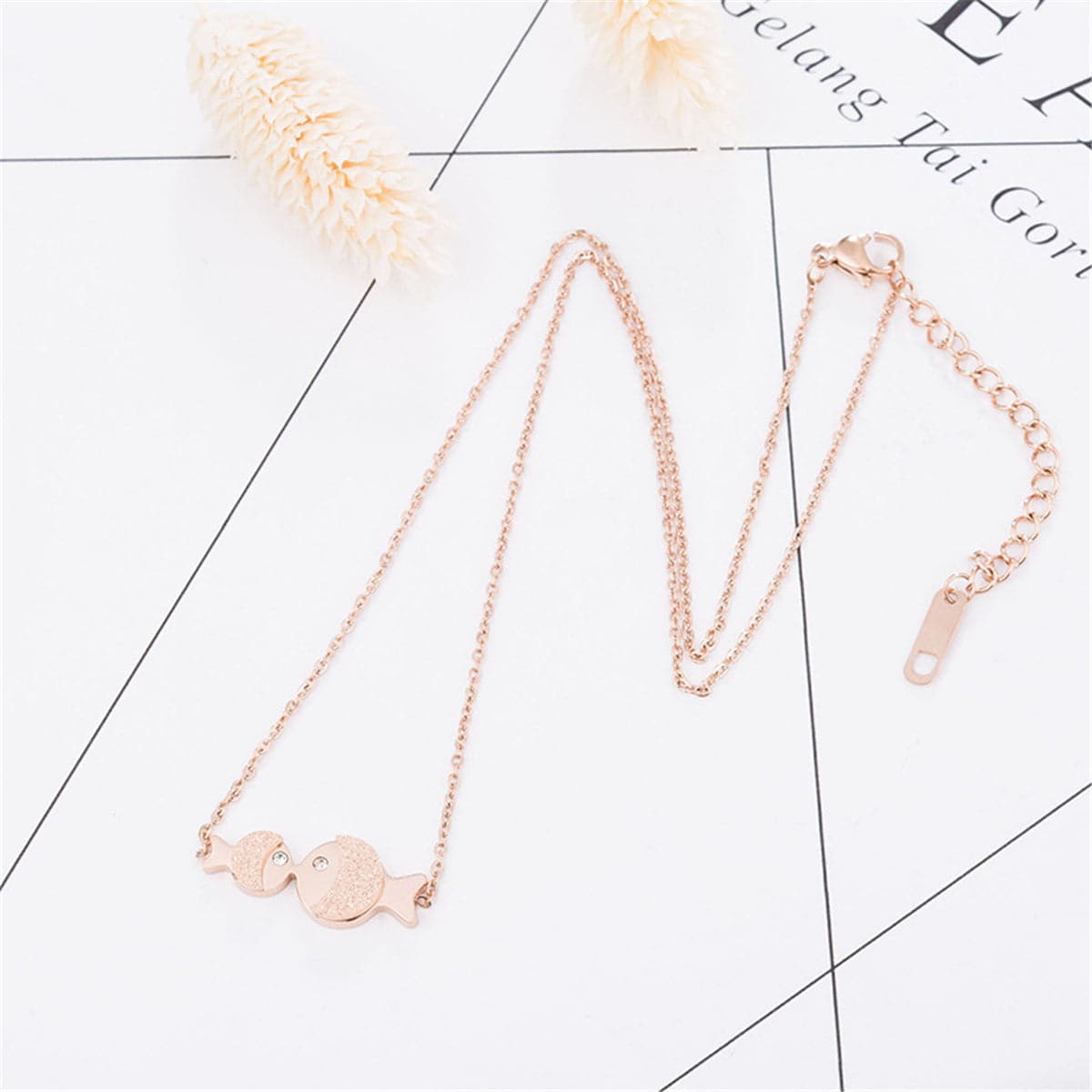 Cubic Zirconia and 18K Rose Gold-Plated Fish Pendant Necklace, rose gold pendant necklace for women, side view