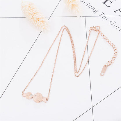 Cubic Zirconia and 18K Rose Gold-Plated Fish Pendant Necklace, rose gold pendant necklace for women, side view