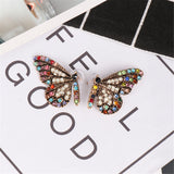 Multicolor Cubic Zirconia & Goldtone Butterfly Stud Earrings