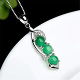 Green Jade & cubic zirconia Bean Pendant Necklace - streetregion