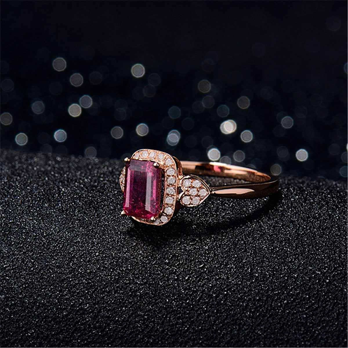 Red Cubic Zirconia and Crystal Heart Halo Ring, statement rings for women, botanical inspired, lifestyle look