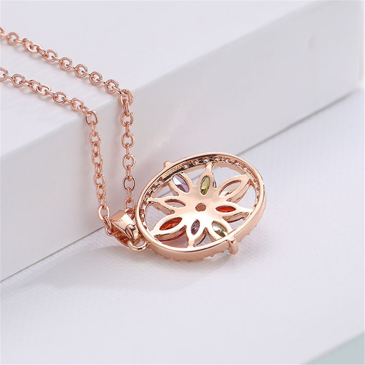 Multicolor Crystal and Cubic Zirconia Flower Halo Pendant Necklace, pendant necklace for women, lifestyle look