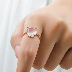 Rose Quartz & Cubic Zirconia Bear Adjustable Ring