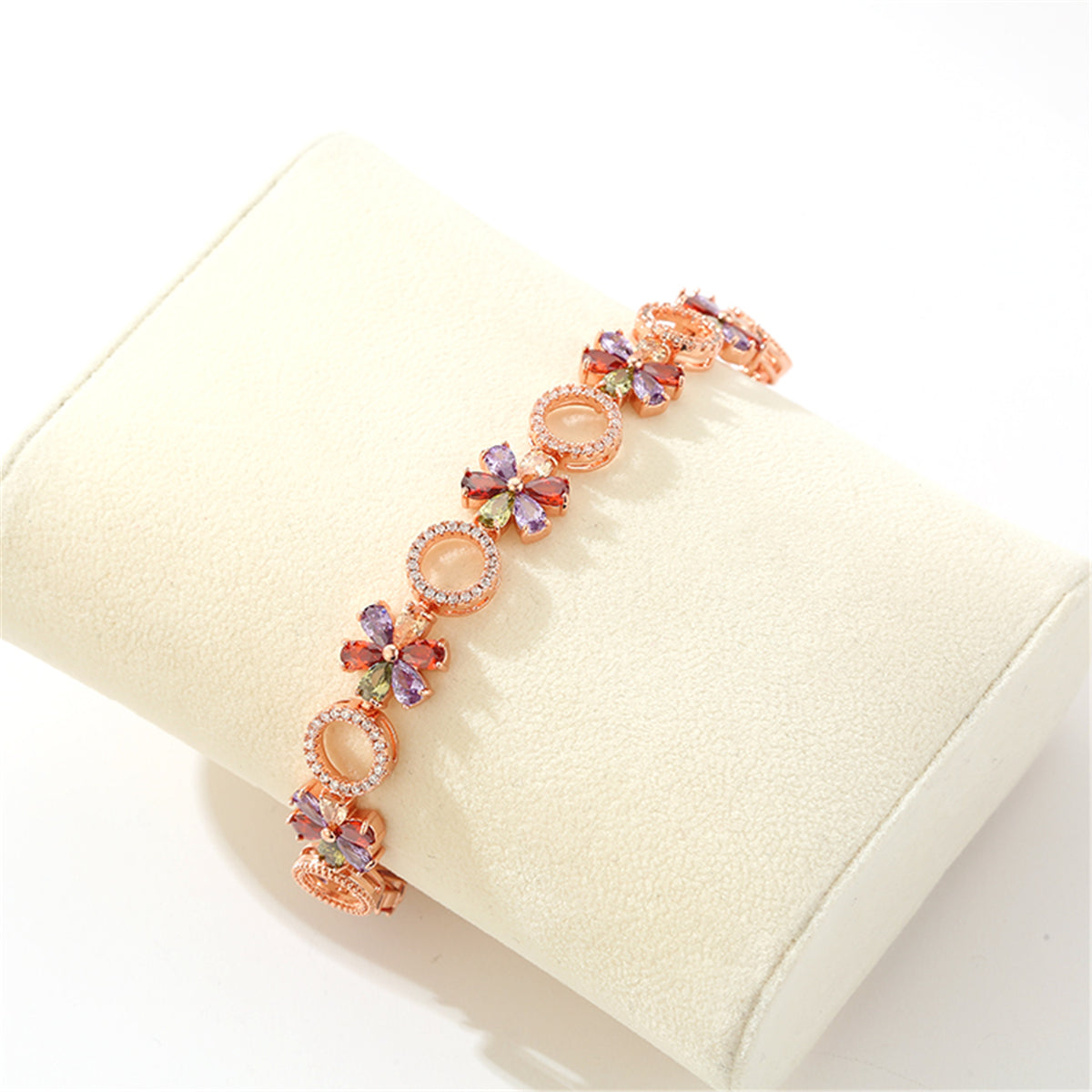 Red Crystal & Cubic Zirconia Flower-Link Bracelet