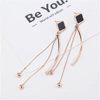 Black & 18k Rose Gold-Plated Rhombus Tassel Drop Earrings