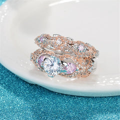 Cubic Zirconia & Crystal Two-Tone Claddagh Ring Set