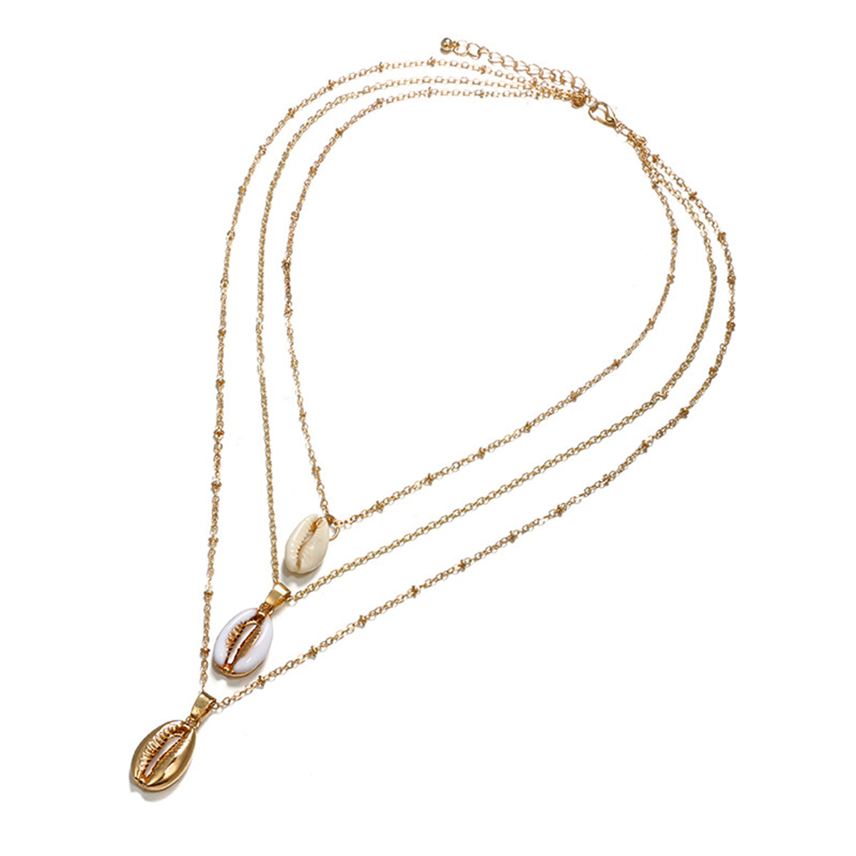 White Shell & 18K Gold-Plated Cowrie Triple-Layer Pendant Necklace