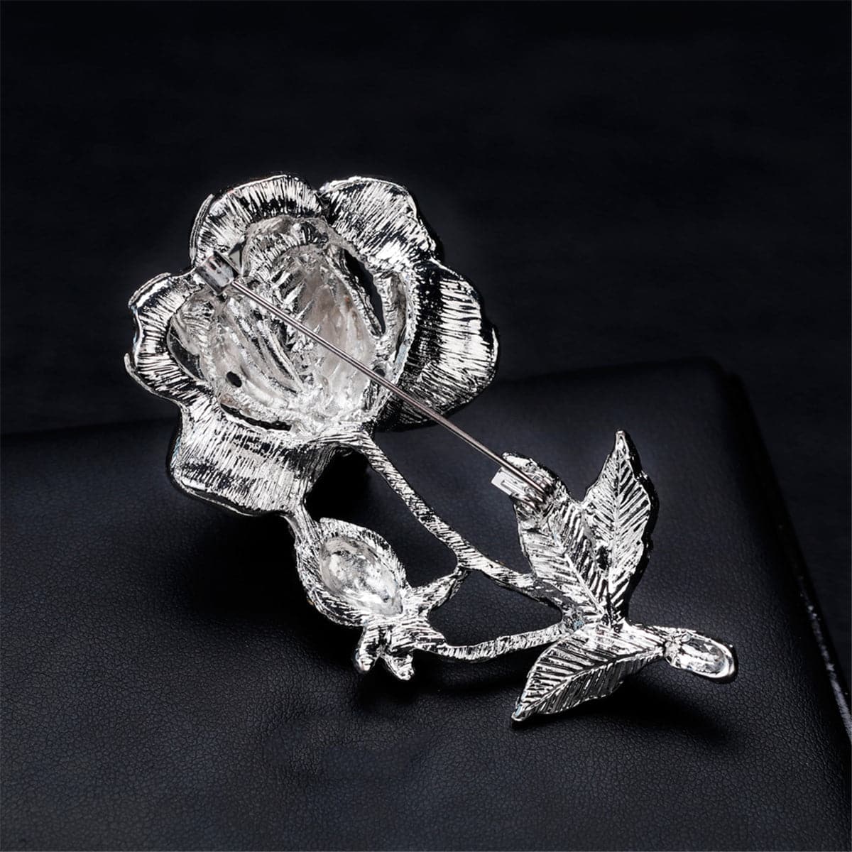 Cubic Zirconia & Pearl Silver-Plated Rose Brooch