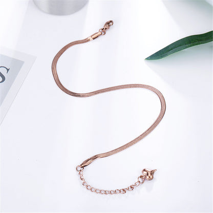 18K Rose Gold-Plated Snake Chain Anklet, rose gold bracelet for women, elegant gift for her, styled look