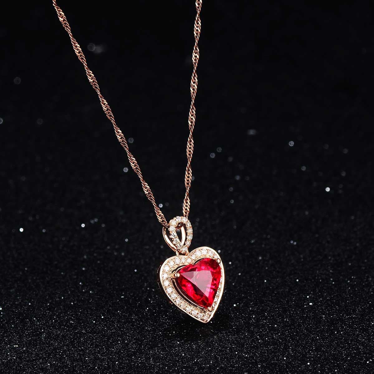 Red Crystal & Cubic Zirconia 18K Rose Gold-Plated Heart Halo Pendant Necklace