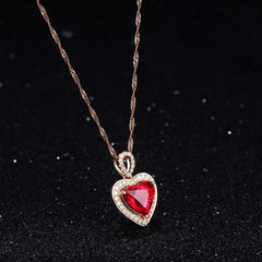 Red Crystal & Cubic Zirconia 18K Rose Gold-Plated Heart Halo Pendant Necklace