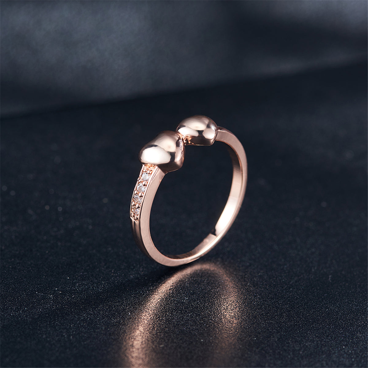 Cubic Zirconia & 18K Rose Gold-Plated Double Heart Ring