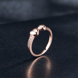 Cubic Zirconia & 18k Rose Gold-Plated Double Heart Ring
