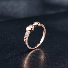 Cubic Zirconia & 18K Rose Gold-Plated Double Heart Ring
