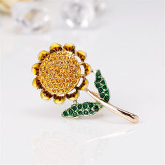 Cubic Zirconia & 18K Gold-Plated Sunflower Brooch