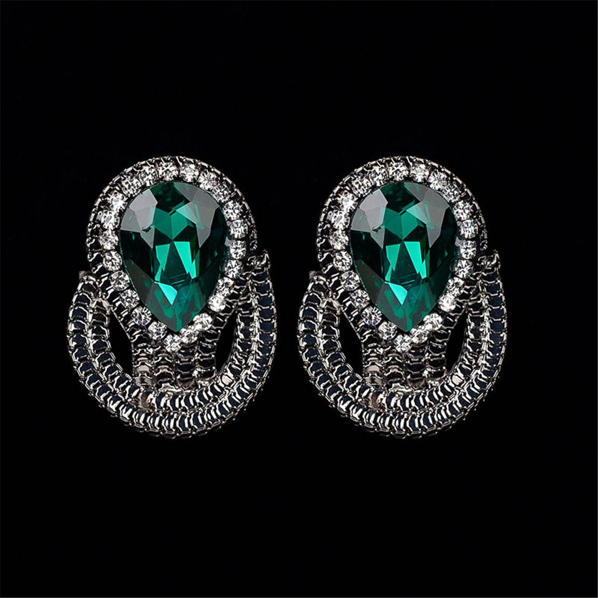 Green & Cubic Zirconia Pear Stud Earrings
