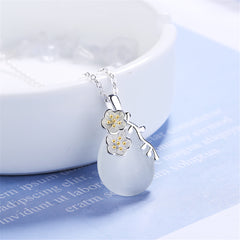 Cat Eye & Two-Tone Sakura Pendant Necklace