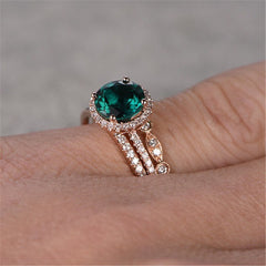 Green Crystal & cubic zirconia Ring Set - streetregion
