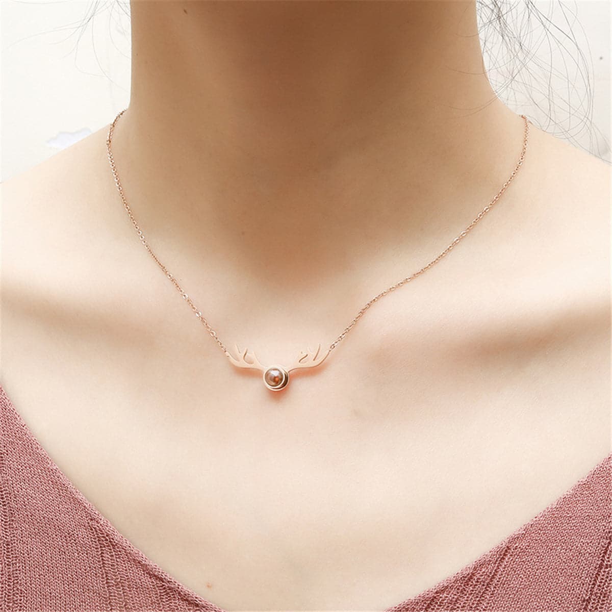 Crystal & 18K Rose Gold-Plated Antlers Pendant Necklace