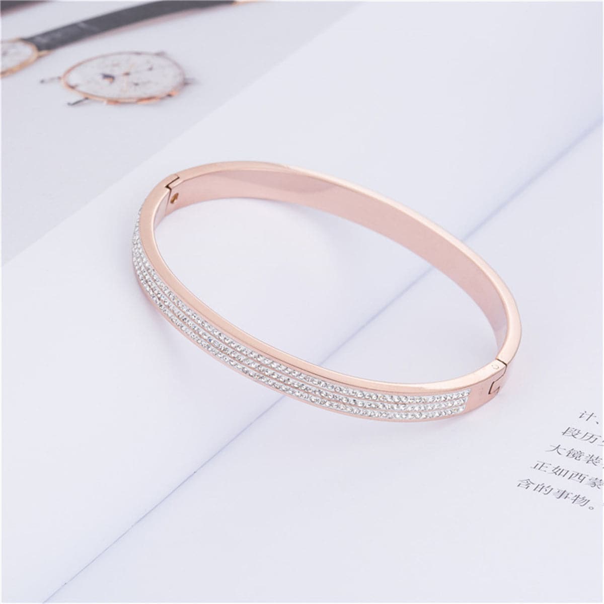 Cubic Zirconia & 18K Rose Gold-Plated Pavé-Set Layer Bangle